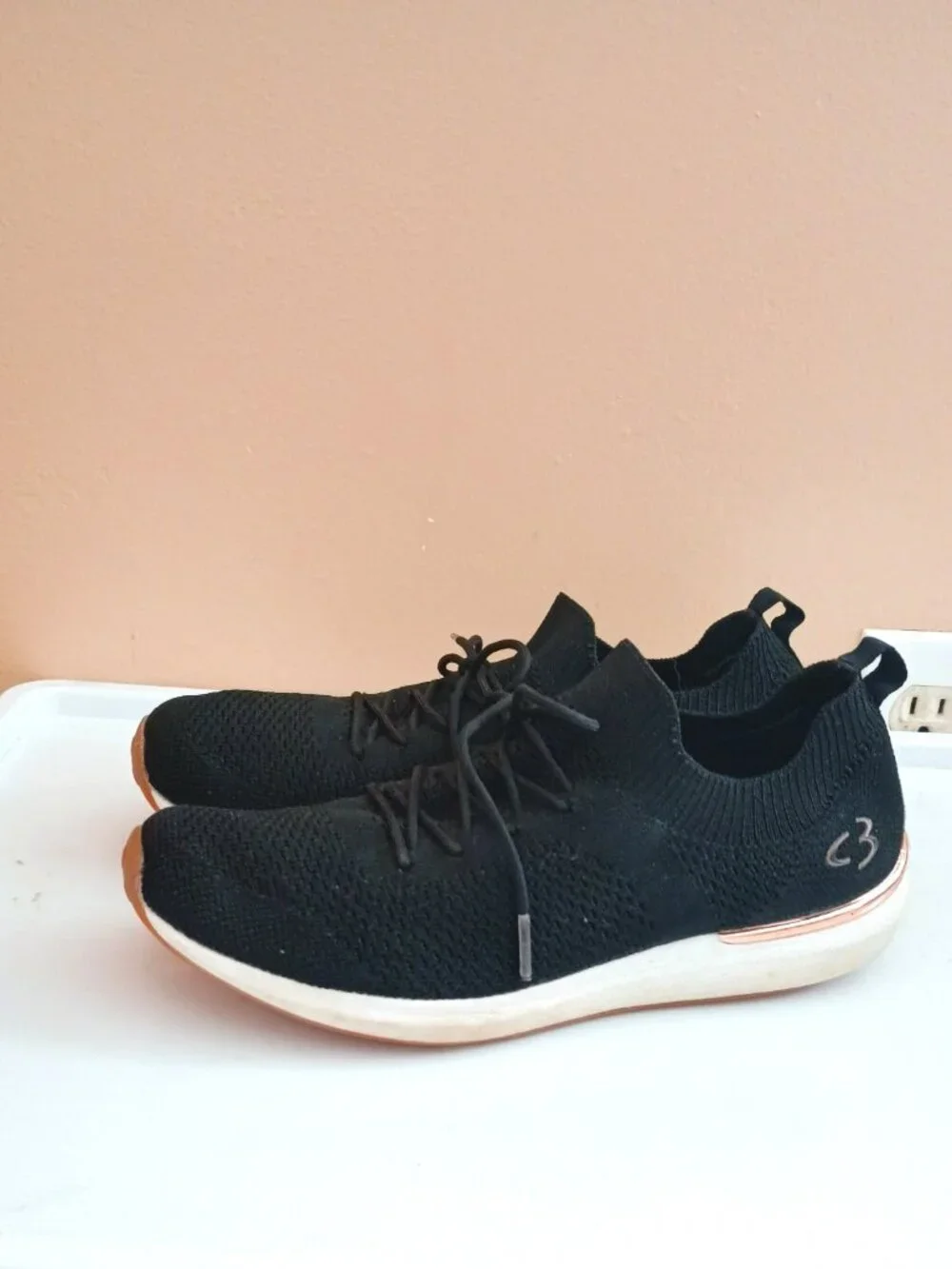 Skechers Stretch Fit Black Sneakers 8 Woman's Mesh Lace Up Shoes